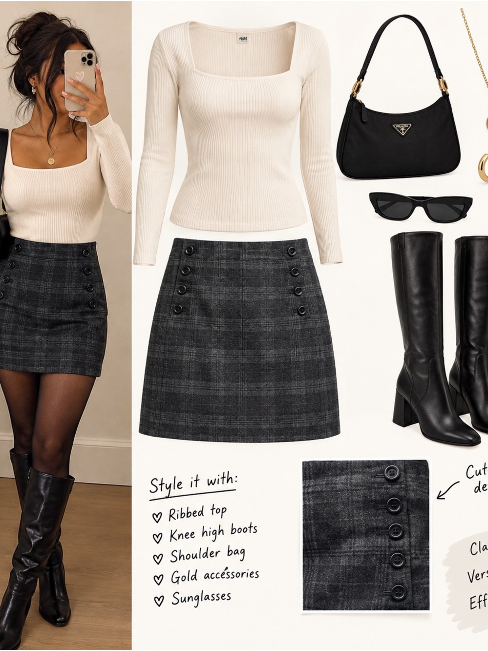 GAP Black & Charcoal Plaid Mini Skirt